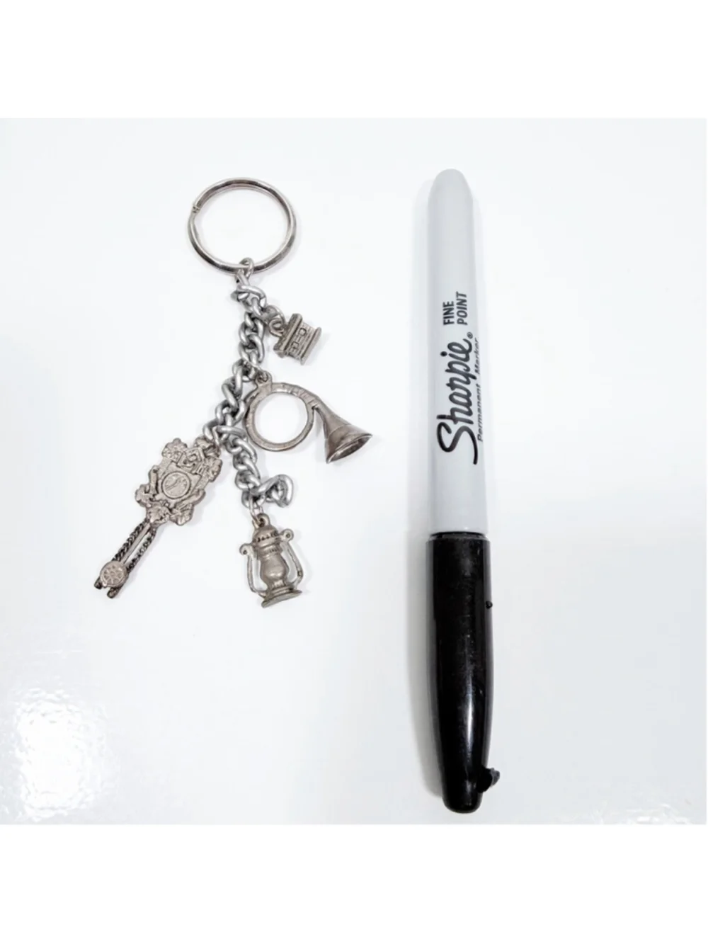 VTG Silversmith Style Alpine German Souvenir Charm Key Ring Lantern Cuckoo Clock